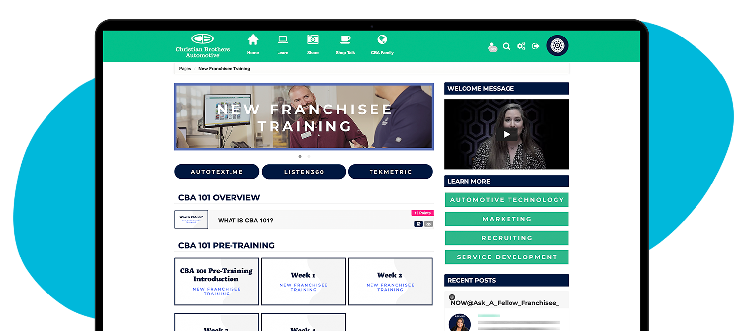wisetail lms for christian brothers automotive, "the flywheel", new franchisee training page