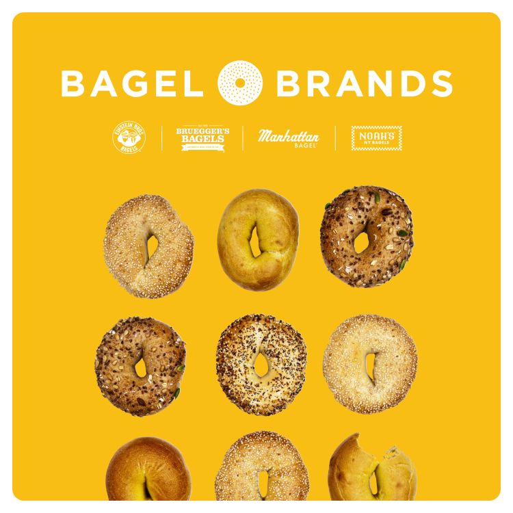 bagel brands logo and multiple bagels in picture