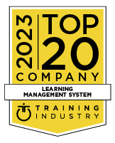 award graphic from training industry, text reads: 2023 top 20 company for learning management system