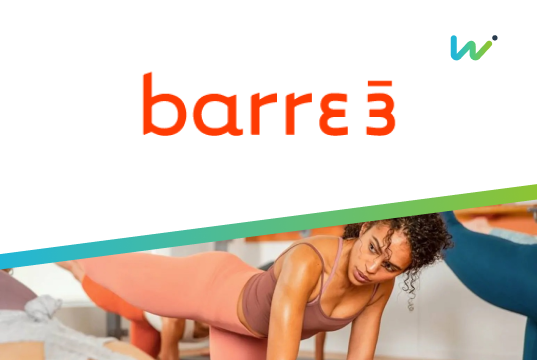 barre3 logo with photo of barre3 customer with wisetail logo